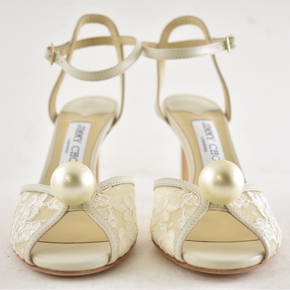 Jimmy Choo Sacora 85 Ivory White Lace Pearl Bridal Wedding Sandal Heel Pump 36.5 - Picture 10 of 16